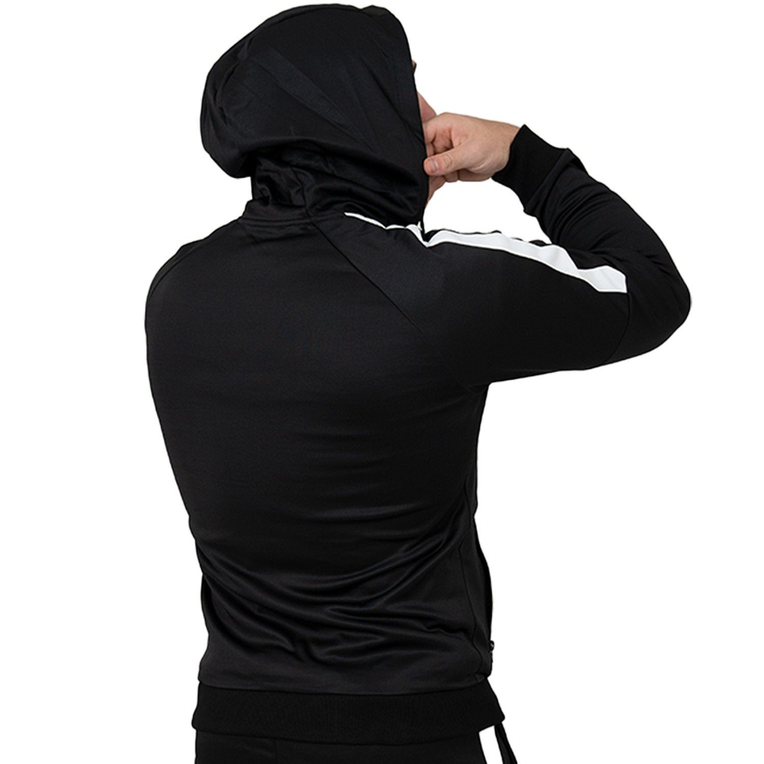 Zec+ Herren Trackuit Jacke schwarz Rückseite mit Kapuze und Schulterstreifen