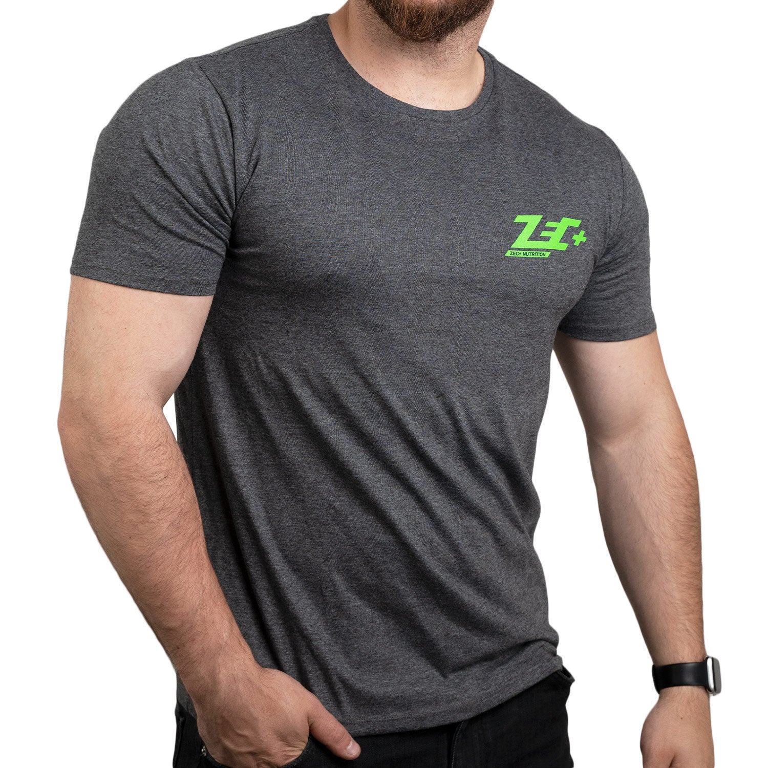 Zec+ T-Shirt Herren Melange Schwarz schräge Frontansicht rechts