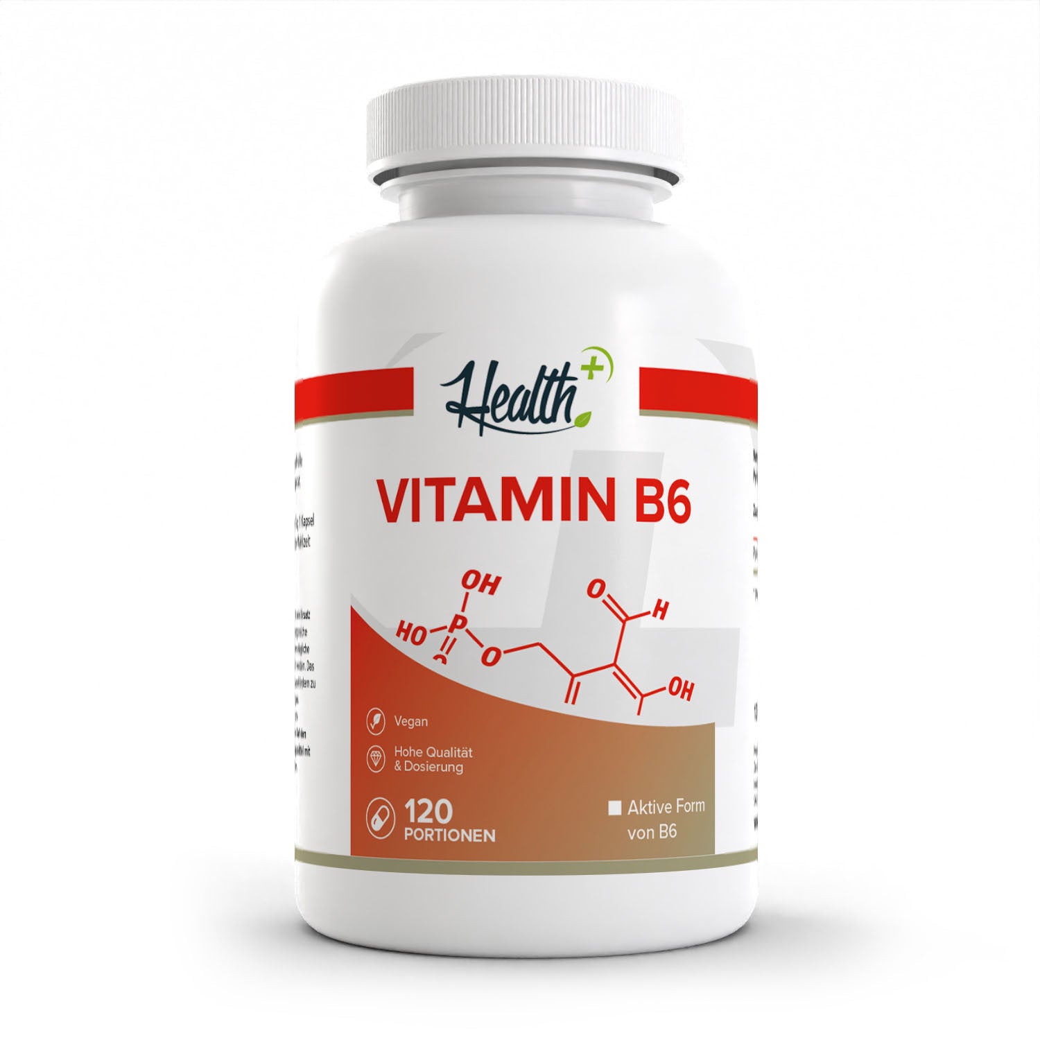 Healthplus Vitamin B6 120 Kapseln Vorderseite weiße Kunststoffdose
