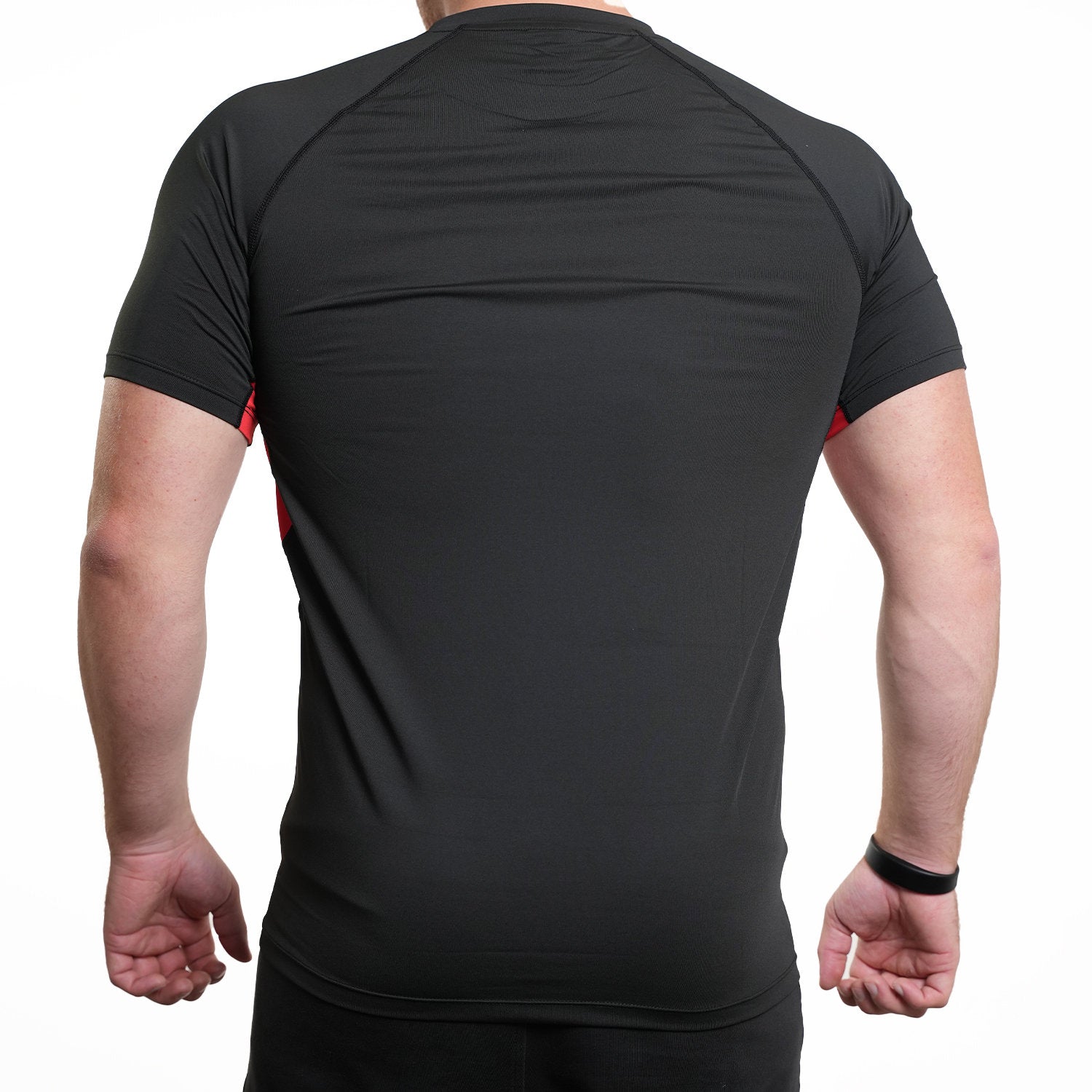 Schwarzes Zec+ Herren T-Shirt mit roten Seiteneinsätzen, Rückansicht