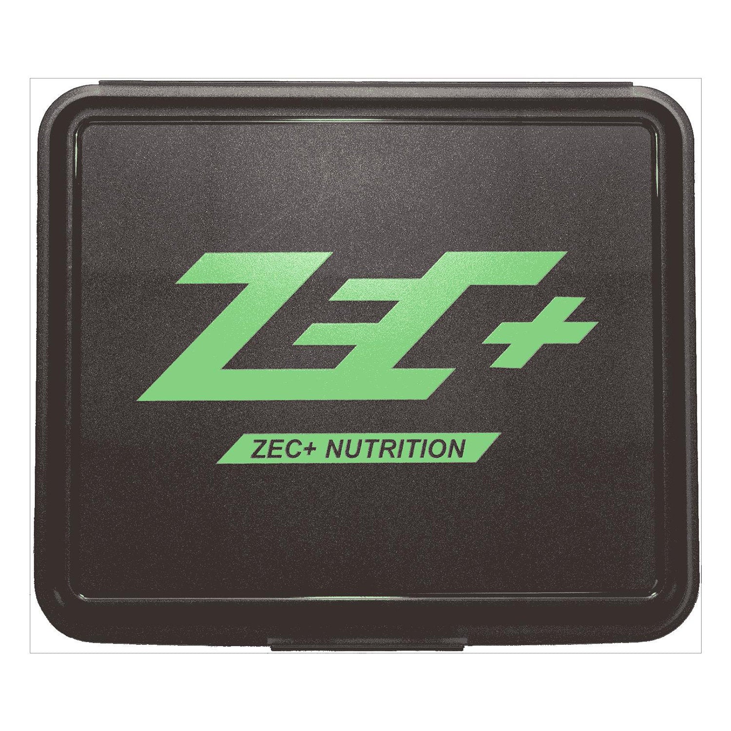 Schwarze Pillenbox XL mit grünem Zec+ Logo, Draufsicht